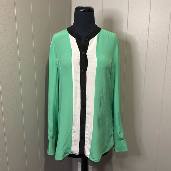 Victoria's Secret Women’s Small Silk Button Front Top Shirt Blouse Green Multi - Picture 2 of 9